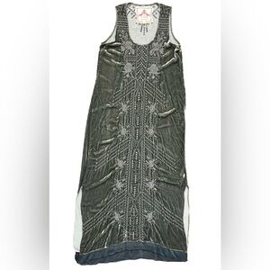 Johnny Was Maxi Dress Size Small Gray Velvet Velour Embroidered Sleeveless Boho